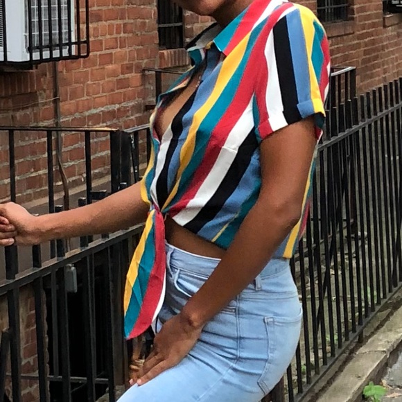 Multi-Colored Stripe Crop Top - Picture 4 of 4